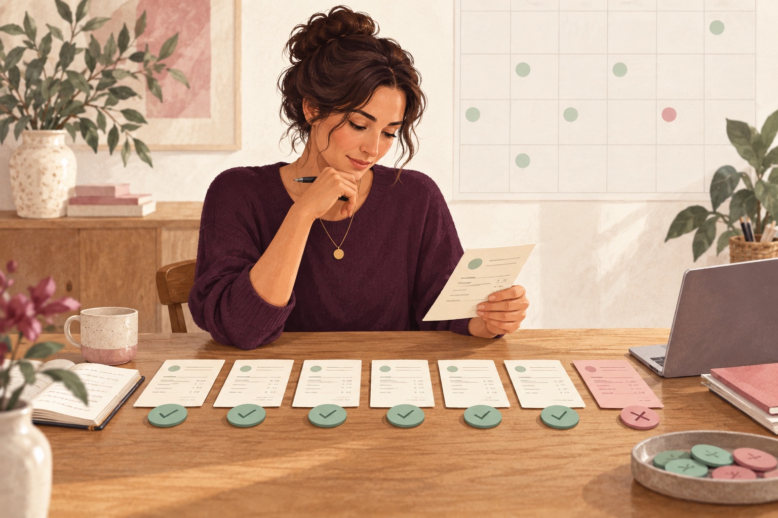 Illustration of a business owner checking recurring payments and exceptions.